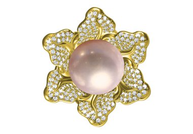 Beyazda incili güzel bir yüzük. 3B görüntüleme