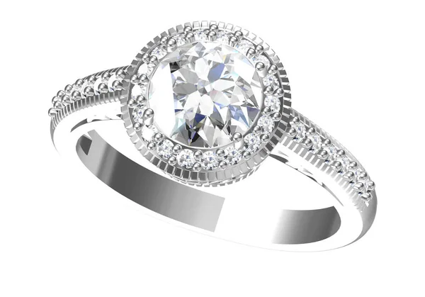 这枚漂亮的结婚戒指背景是白色的 3D渲染 — 图库照片