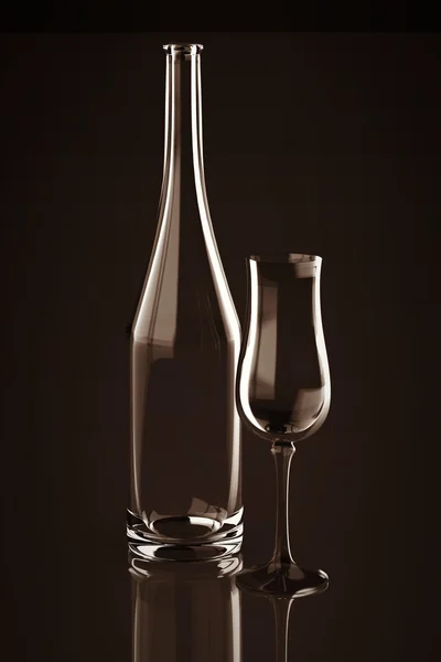 Botella y vidrio — Foto de Stock