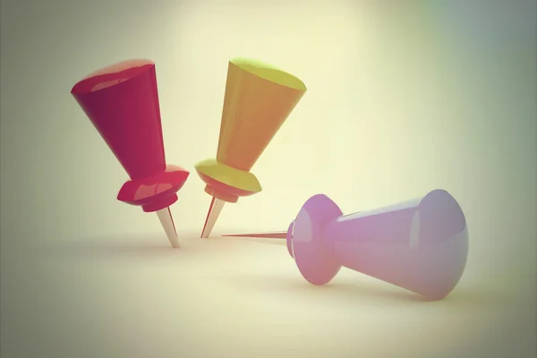 Three colorful pushpins — Stock Photo, Image