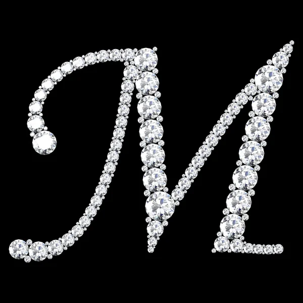 M Carta feita de diamantes e pedras preciosas — Fotografia de Stock