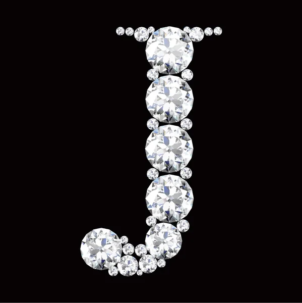 J Carta hecha de diamantes y gemas — Archivo Imágenes Vectoriales