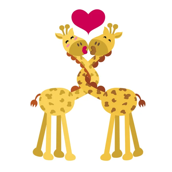Влюбленные жирафы с сердцем над головами . — стоковый вектор