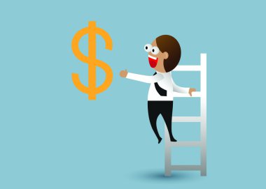 Dolar işareti olan merdiveninde işadamı