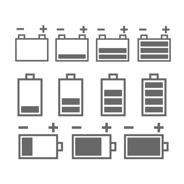 Набір індикаторів рівня заряду акумулятора . — стоковий вектор