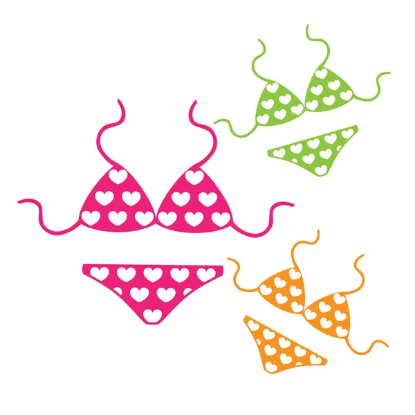 Ensemble de bikinis avec des cœurs — Image vectorielle