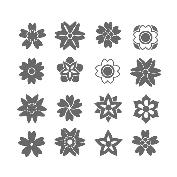 Iconos de flor negra — Vector de stock