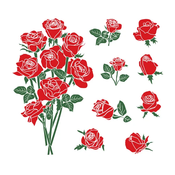 Conjunto de símbolos de rosa roja — Vector de stock