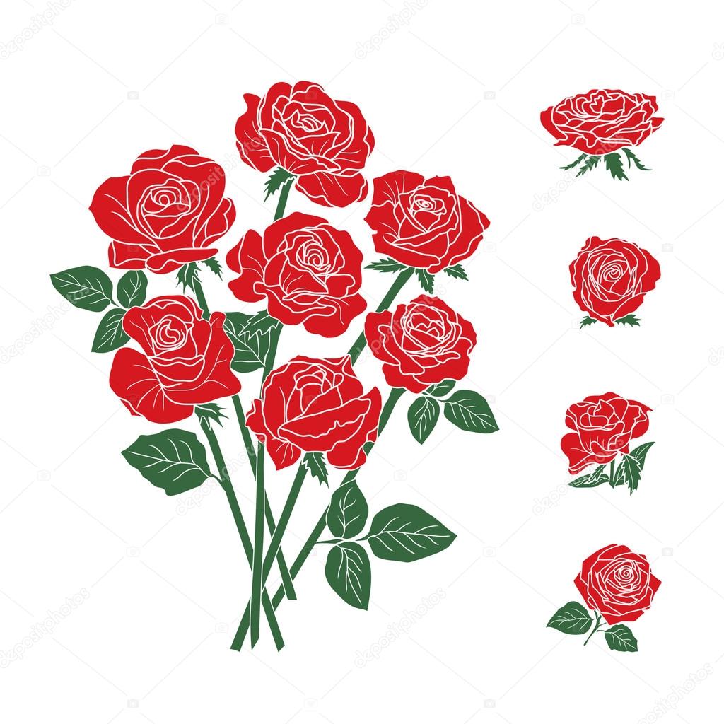 Set of red rose symbols