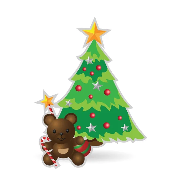 Árbol de Navidad con oso de peluche — Archivo Imágenes Vectoriales