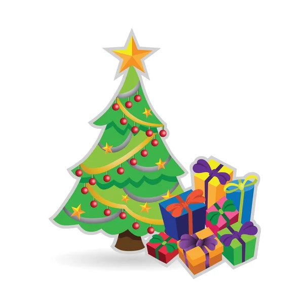 Árbol de Navidad decorado con cajas de regalo — Vector de stock