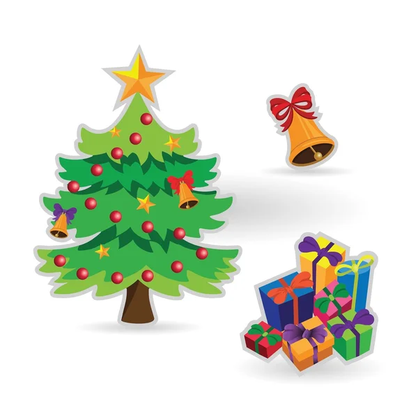 Árbol de Navidad decorado con cajas de regalo — Vector de stock