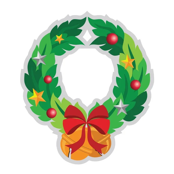 Corona de Navidad con campanas de jingle — Vector de stock