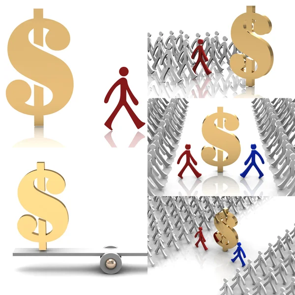 Mensen lopen met dollarteken — Stockfoto