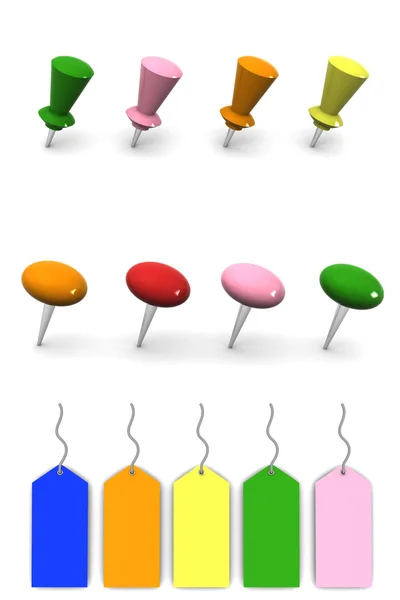 Push pins and Discount price tags — Stock Photo, Image
