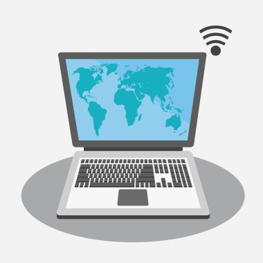 Dünya Haritası ekranında olan dizüstü bilgisayar