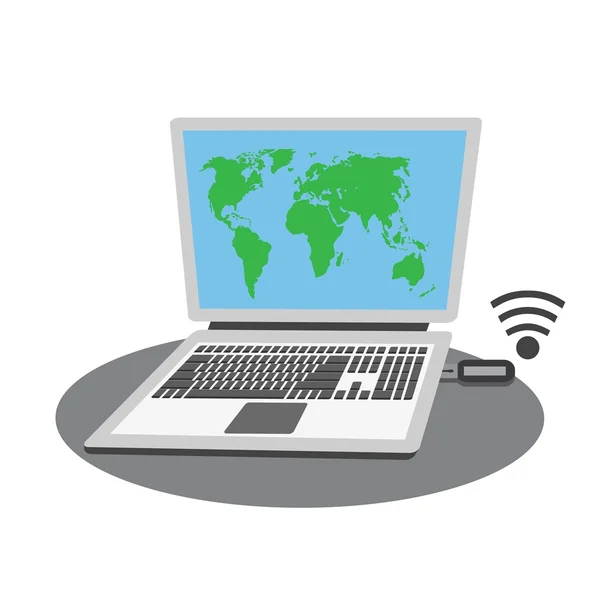 Laptop ile wi-fi uyarlamak — Stok Vektör