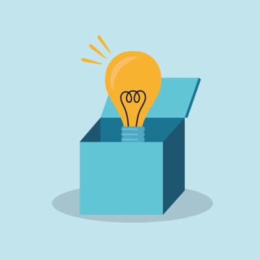 Light bulb over open cardboard box