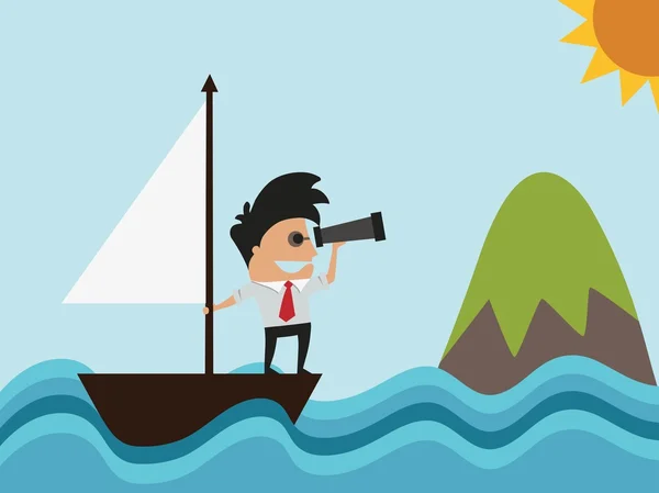 Businessman in boat searching — Stockvector