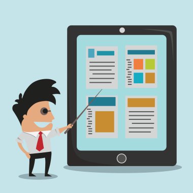 tablet pc ekranın işaret eden işadamı