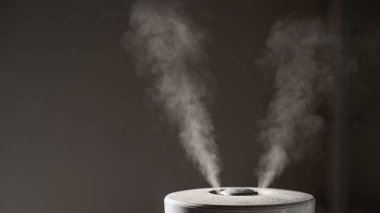 Oturma odasındaki hava nemlendiricisinin buharı yakın plan.