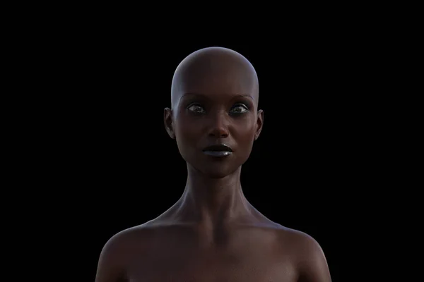 3d model portrait of a bald woman on a black background