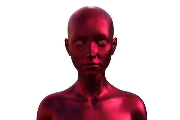 3d ілюстрація лисої жінки. Зображення червоної жіночої голови на білому тлі — стокове фото