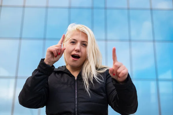 Emotional deaf and dumb woman talking sign language outdoors. — ストック写真