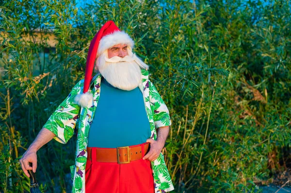 Santa Claus en camisa hawaiana verano al aire libre. —  Fotos de Stock