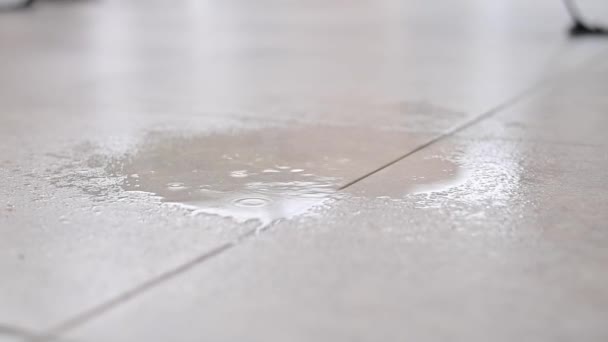 Water druppelt op de betegelde vloer. — Stockvideo