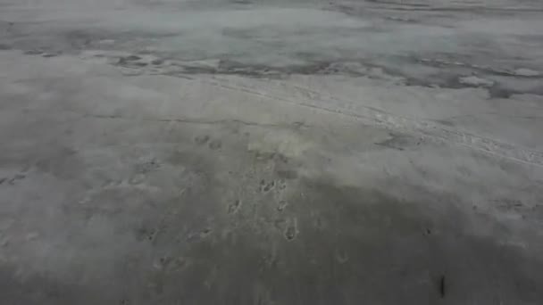 Video van een drone op een bevroren rivier. — Stockvideo