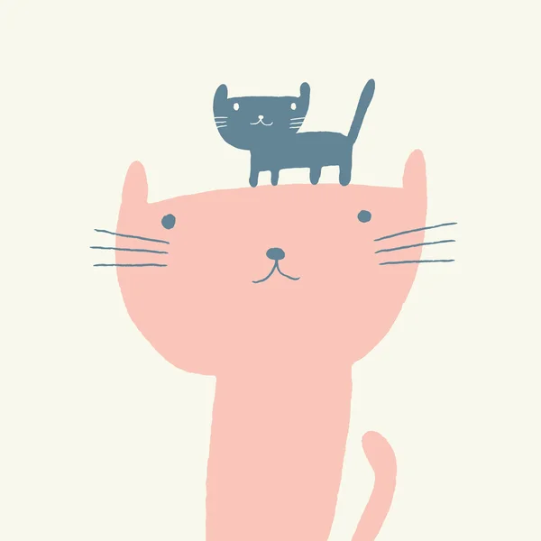 Anneler günü için şirin bir kedi ve yavru kedi vektör çizim — Stok Vektör