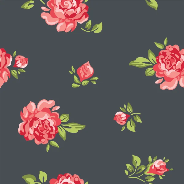 Vector classic vintage inspired seamless floral pattern wallpaper with colorful roses — Stock Vector