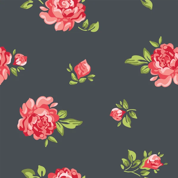 Vector clássico vintage inspirado papel de parede padrão floral sem costura com rosas coloridas —  Vetores de Stock