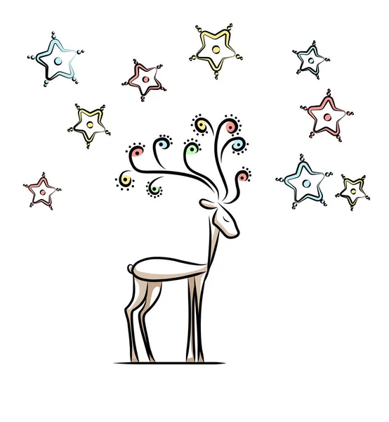 Cerf Magique Avec Des Étoiles Autour — Image vectorielle