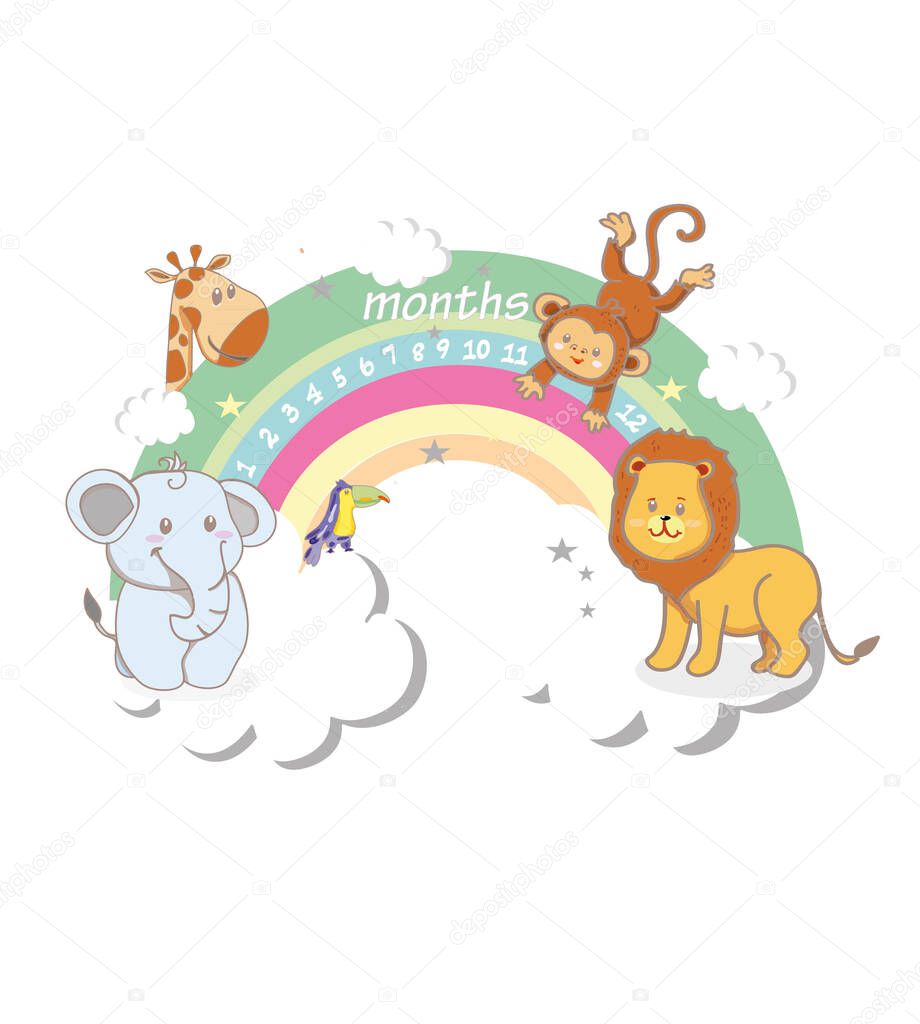 background with a pattern for a rug with numbers and animals on a rainbow background
