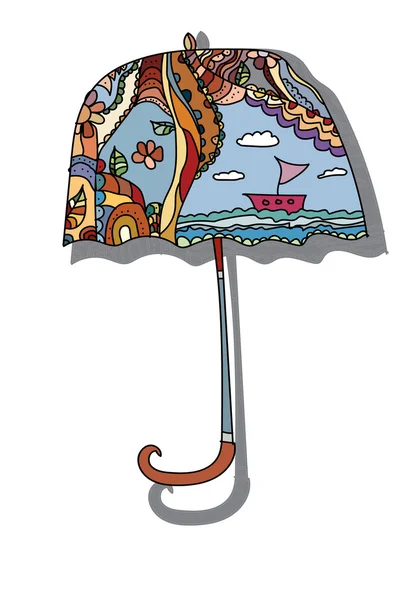 Dekoratif arka plan resmi olan beyaz zemin üzerinde bir şemsiye — Stok fotoğraf