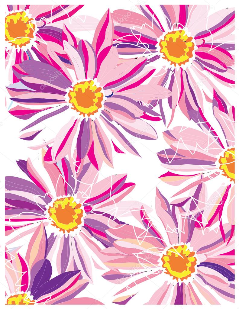 Decorative abstract background with pink flowers daisies