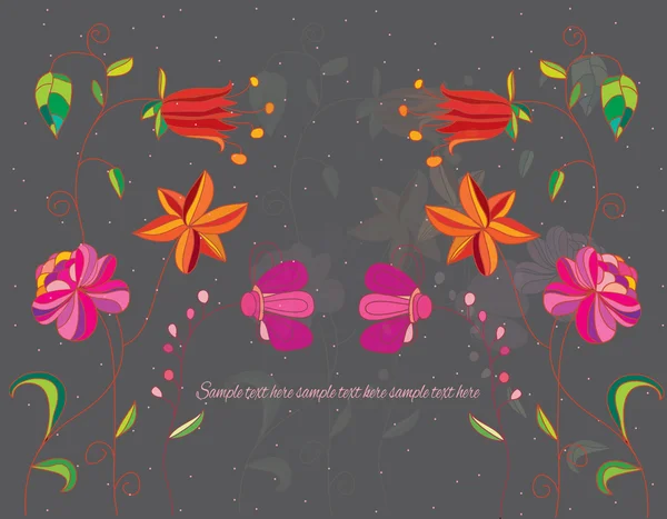 Dekorativer Hintergrund mit rosa Blumen auf grauem Hintergrund mit Text — Stockvektor