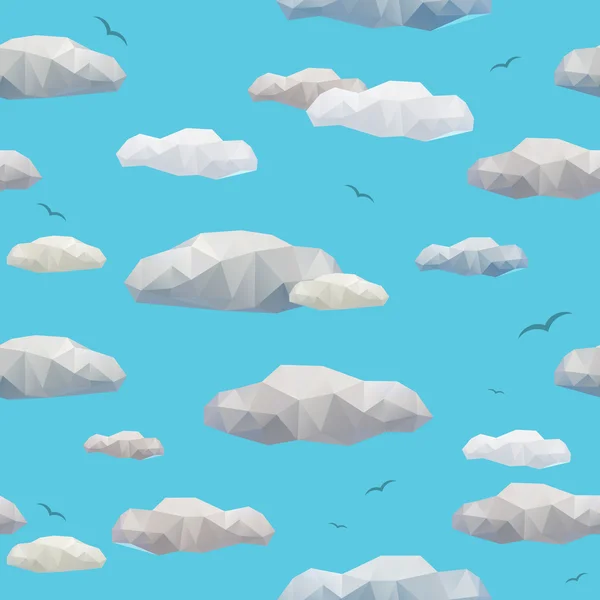 Bajo poli nubes patrón sin costura — Vector de stock