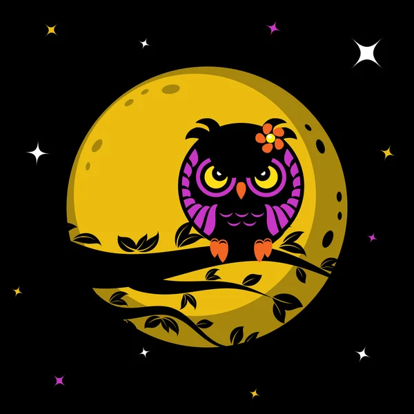 Funny owl in front of the moon — Stock Vector