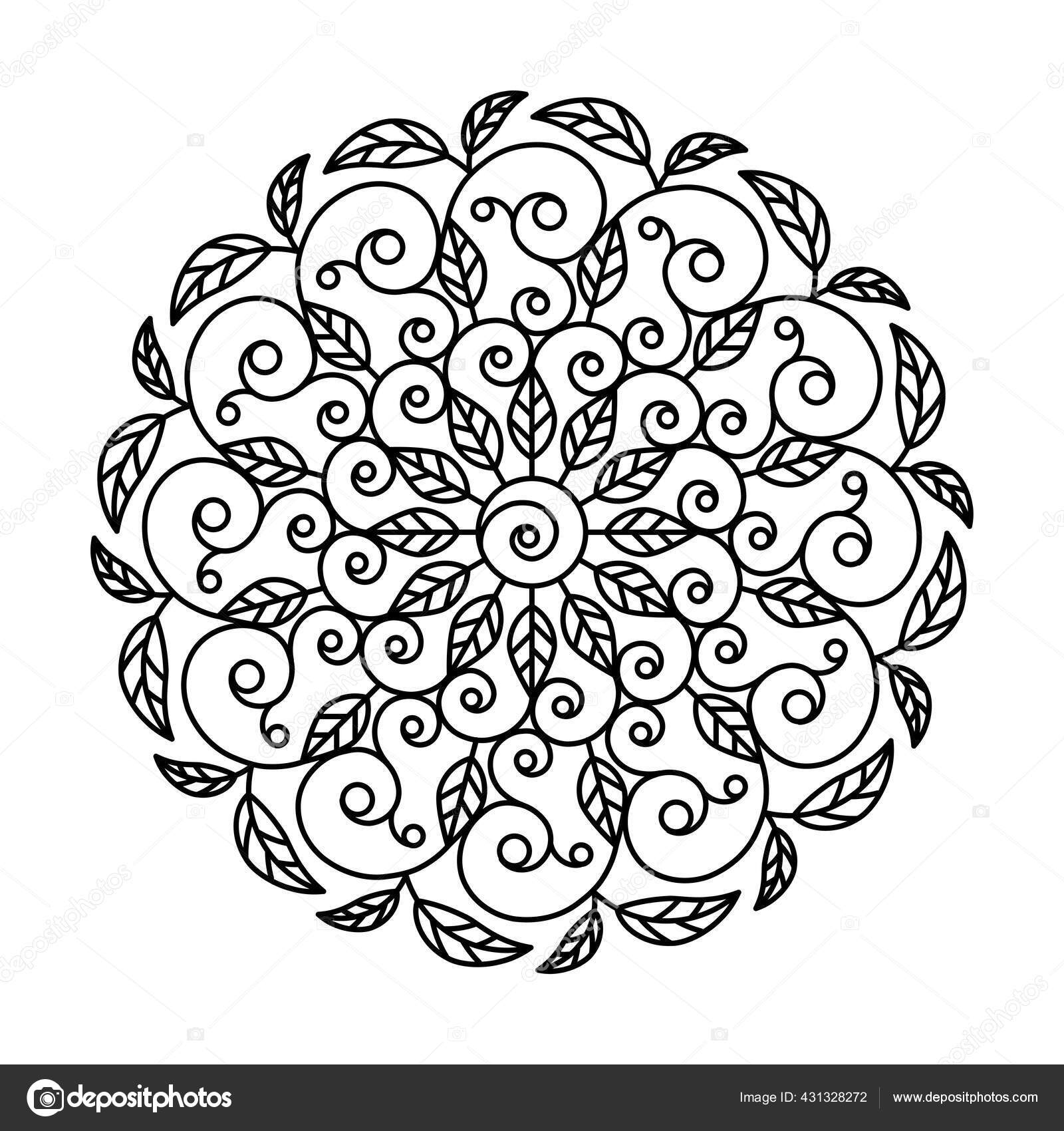 Image vectorielle Tourbillon feuille cercle vecteur mandala coloriage livre  par ©1001_holiday - 431328272, image size:1600x1700