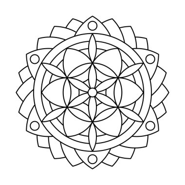 Yaşam çemberi vektörü mandala boyama kitabının kutsal geometri çiçeği