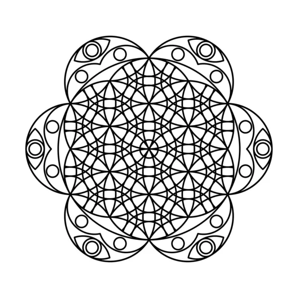 Sagrada geometria flor da vida círculo vetor mandala colorir livro — Vetor de Stock