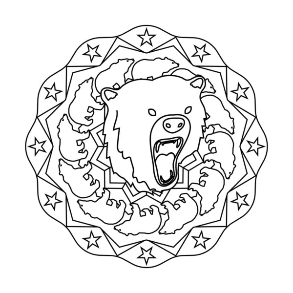 Bear head circle vector mandala coloring book — Stock Vector