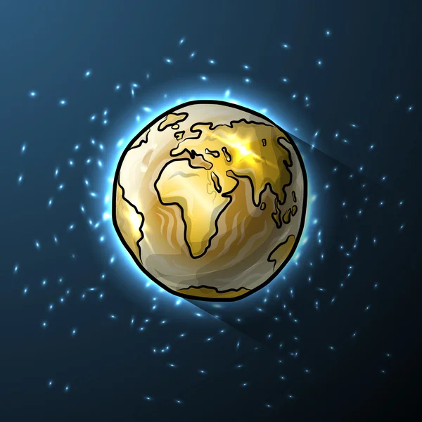 Golden doodle globe in space — Stock Vector