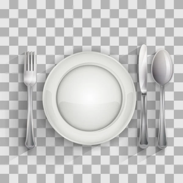 Üres tányér kanállal, késsel és villával — Stock Vector