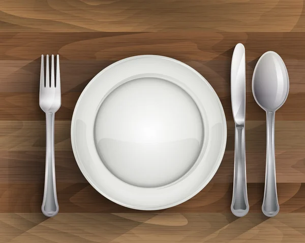 Tabak kaşık bıçak ve çatal ahşap üzerine