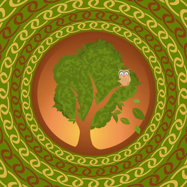 Hibou sur chêne regardant à l'étranger — Image vectorielle