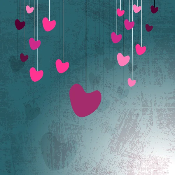 Hanging hearts on grunge — Stock Vector